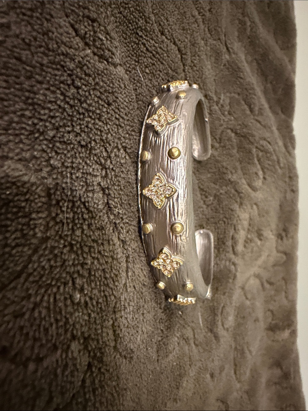 Two-Tone Silver and Gold Cuff Bracelet with Crystal Accents